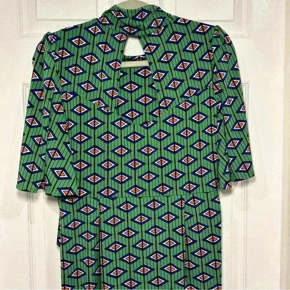 Jolie Moi Green Geometric Flowy Sleeve Midi Dress Women Size 14 EU 42 Cut Out - Picture 14 of 15